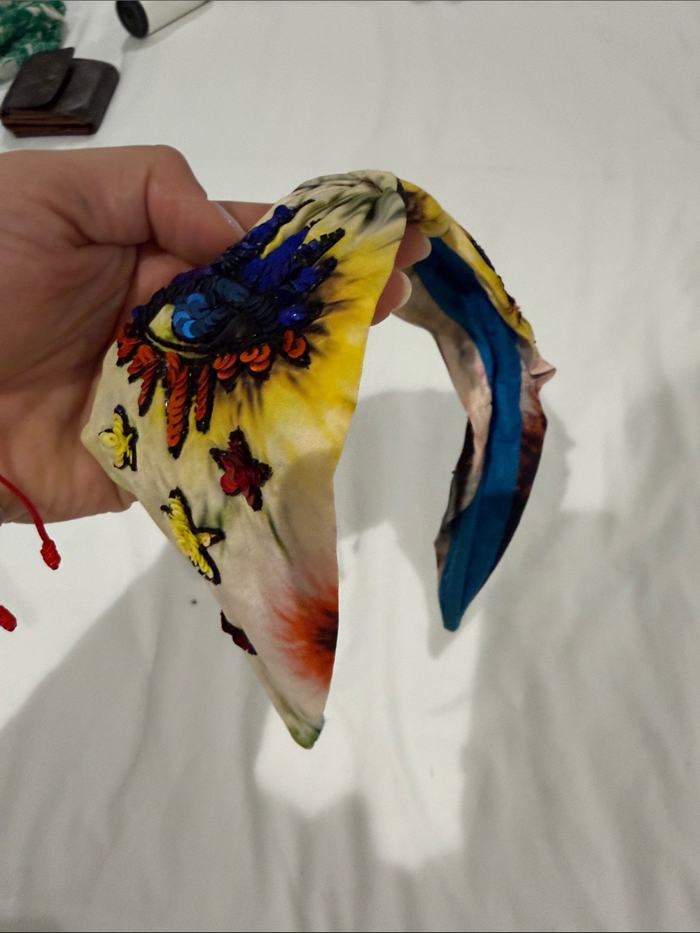 Multicolor Embroidered Floral Headband with Butterflies
